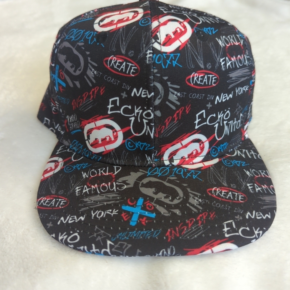 Ecko Unltd Black Graphic Graffiti Cap One Size Fits Most Snap '90s / Y2K